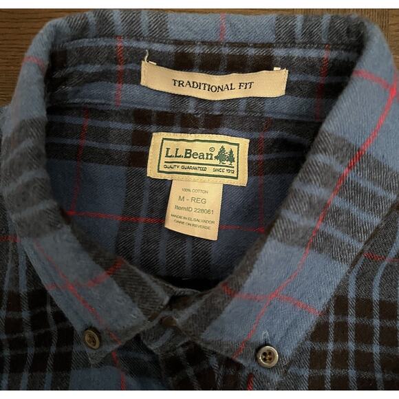 LL Bean Blue Plaid Flannel Shirt Men’s Medium Traditional Fit Button Down - Picture 3 of 10